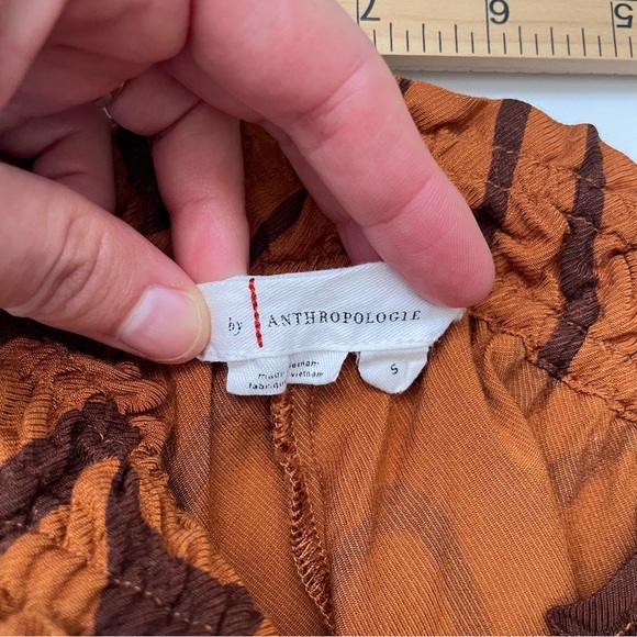 Anthropologie Wide Leg pull on pant bronze wavey artsy pattern retro 70s small S - Picture 6 of 16